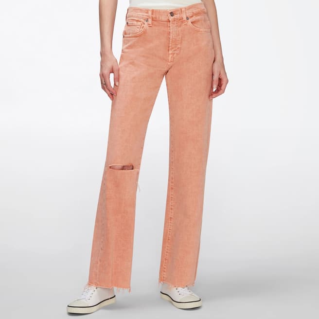 7 For All Mankind Pink Tess Wide Leg Distressed Jeans