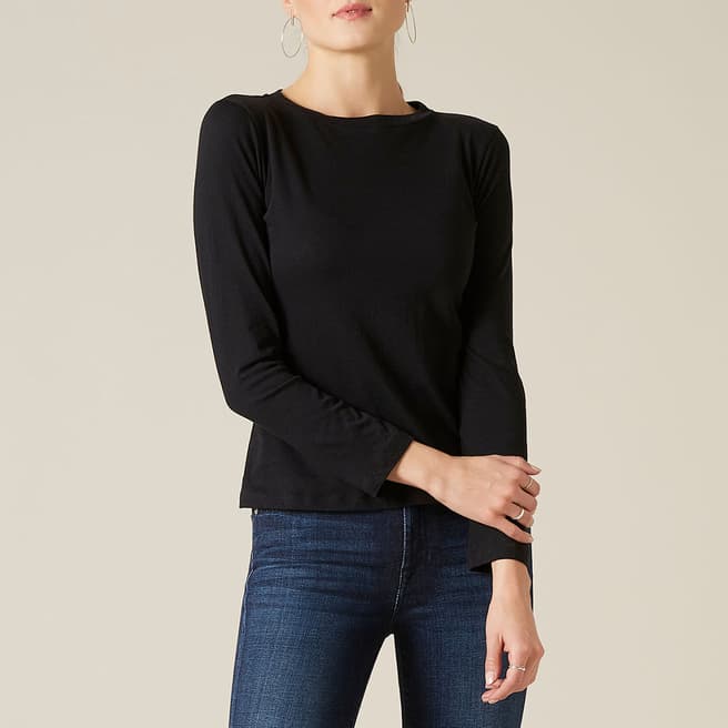 7 For All Mankind Black Cashmere Blend Long Sleeve Top