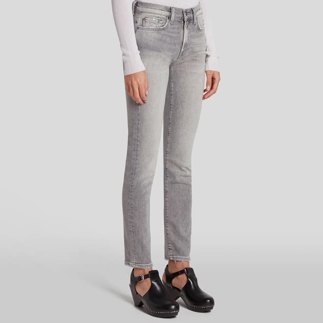 7 For All Mankind Light Grey Roxanne Straight Stretch Jeans