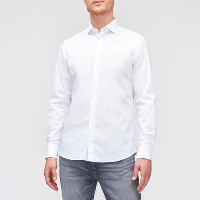 7 For All Mankind White Cutaway Popeline Cotton Blend Shirt