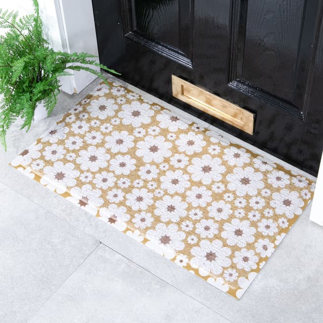 Artsy Doormats Mustard Green and Cream Flower Doormat (70 x 40cm)