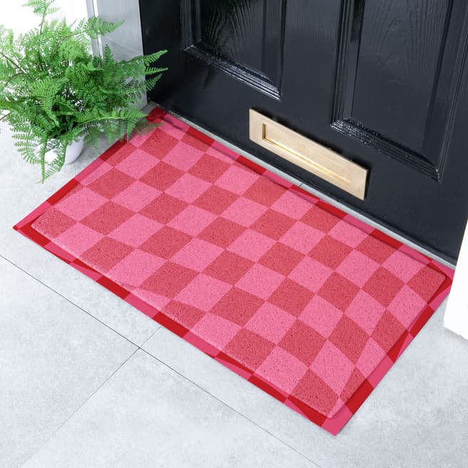 Artsy Doormats Fuchsia Wavy Checkerboard Indoor & Outdoor Doormat - 70x40cm