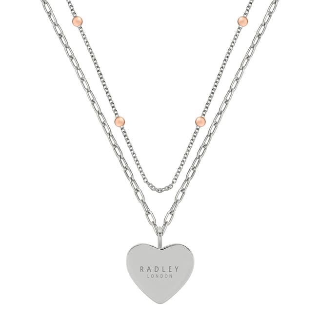 Radley Radley Love Letters Ladies 18ct Rose Gold & Silver Plated Double Layer Bobble Chain Etched Heart Necklace