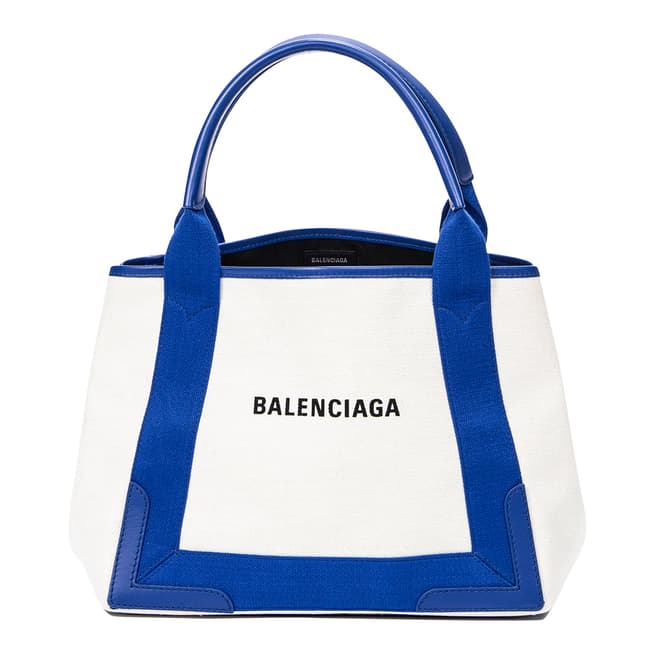 Vintage Balenciaga Beige, Blue Small Cabas Tote Shoulder Bag