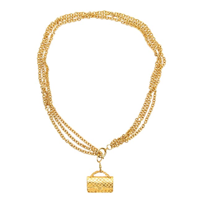 Vintage Chanel Gold Classic Double Flap Pendant Chain Necklace Necklace