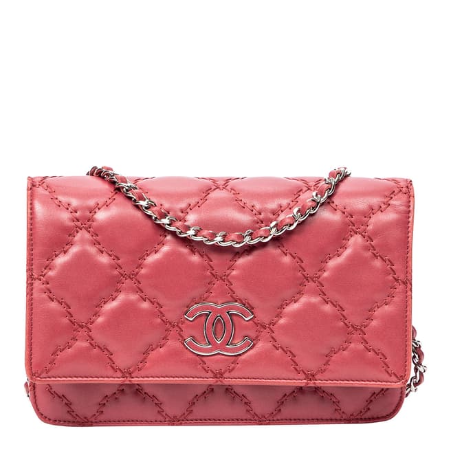 Vintage Chanel Burgundy Double Stitch Hampton Wallet On Chain Shoulder Bag