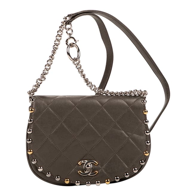Vintage Chanel Graphite Half moon Studs Shoulder Bag