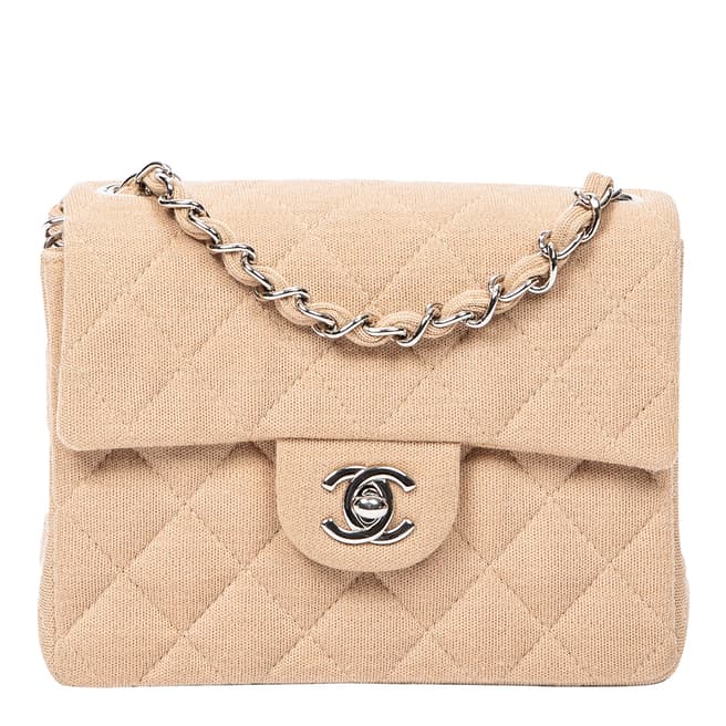 Vintage Chanel Beige Mini Square Classic Flap Shoulder Bag