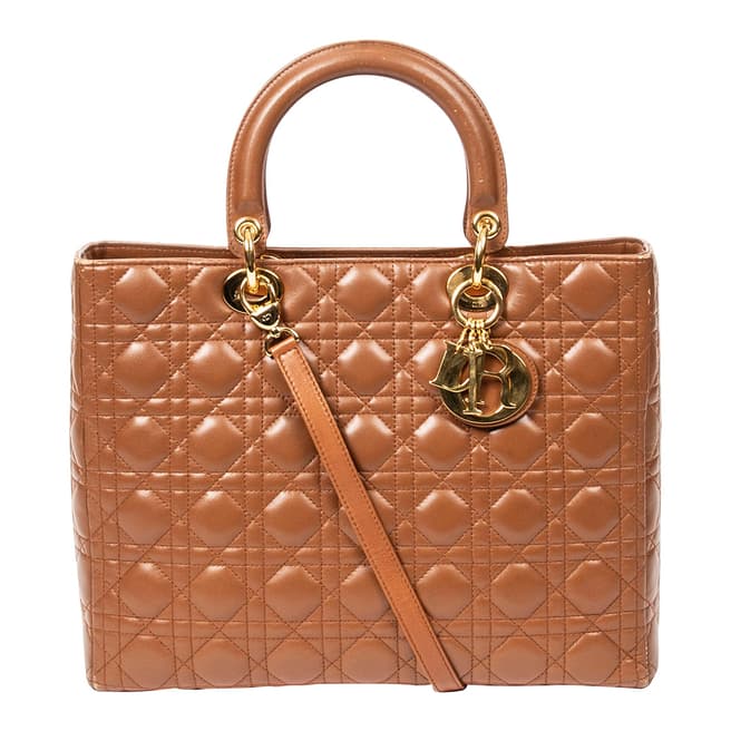 Vintage Dior Brown Large Lady Dior Zip Shoulder Bag