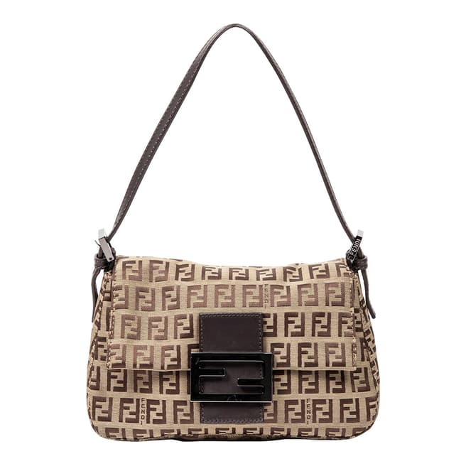 Vintage Fendi Khaki, Dark Brown Mini Mama Baguette Shoulder Bag