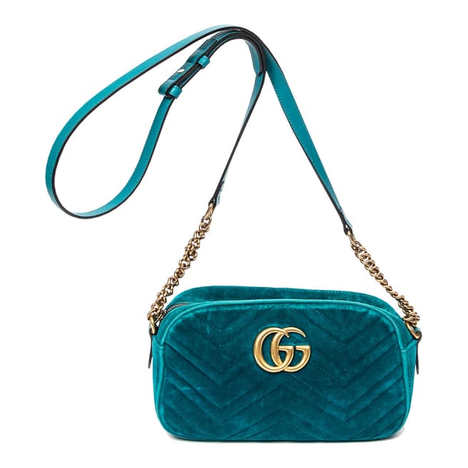 Vintage Gucci Teal Small Velvet GG Marmont Shoulder Bag