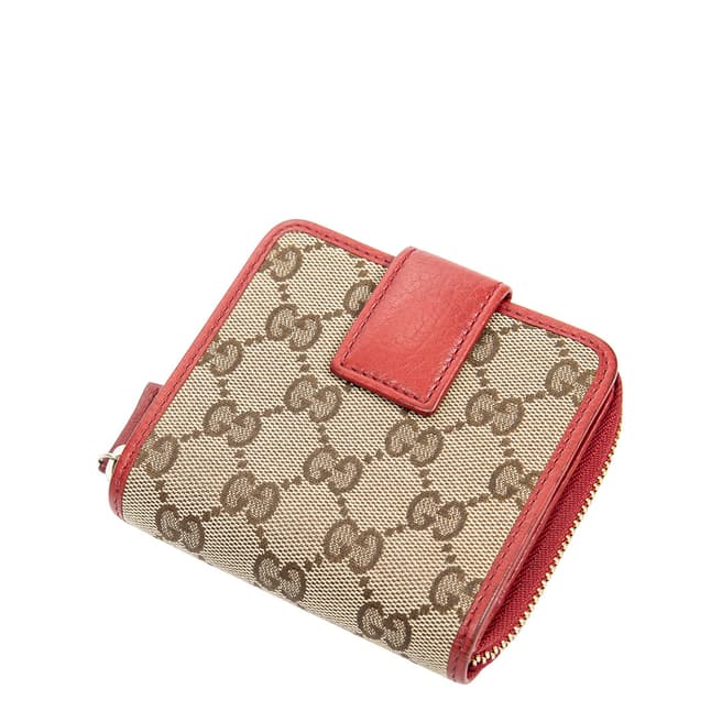 Vintage Gucci Beige, Brown, Red Small Signature Bifold Wallet Wallet