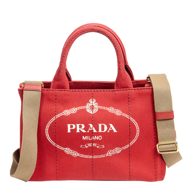 Vintage Prada Red Small Canapa Tote Shoulder Bag