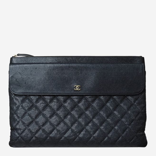 Pre-Loved Chanel Chanel Black 2019 Quilted Caviar Leather Clutch Bag