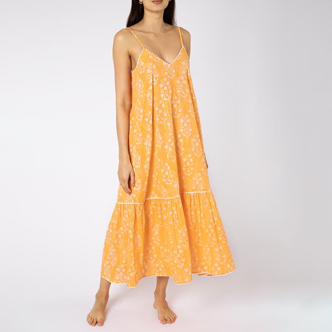 Juliet Dunn Orange Small Floral Midi Dress