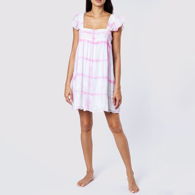 Juliet Dunn White and Pink Embro Baby Doll Dress