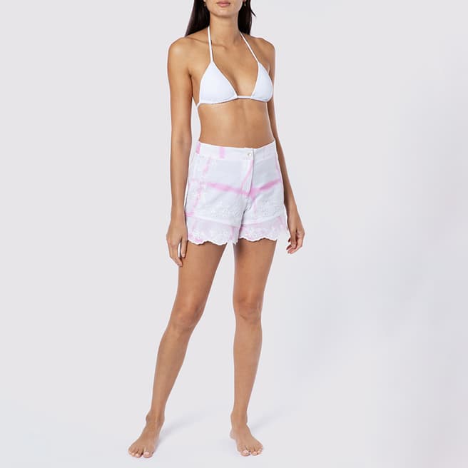 Juliet Dunn White and Pink Embro Shorts