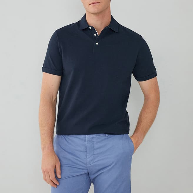 Hackett London Navy Classic Fit Pique Cotton Polo Shirt