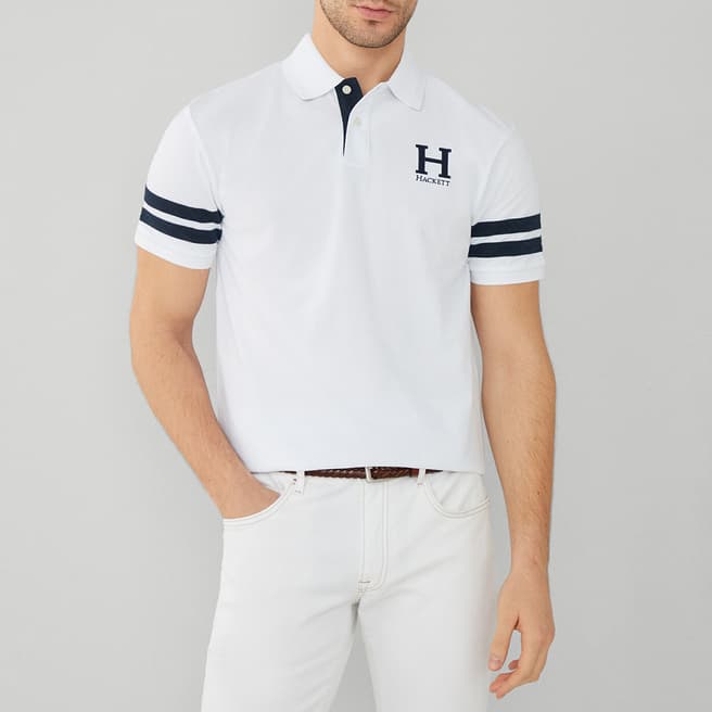 Hackett London White Stripe Heritage Cotton Polo Shirt