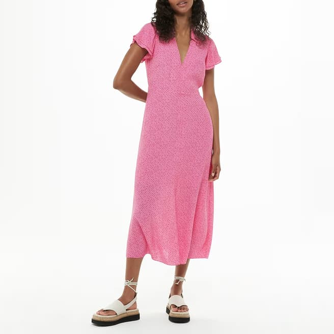 WHISTLES Pink Nina Diagonal Fleck Midi Dress