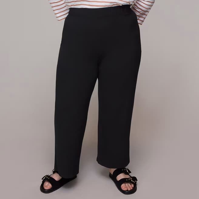 WHISTLES Black Wide Leg Jersey Trousers