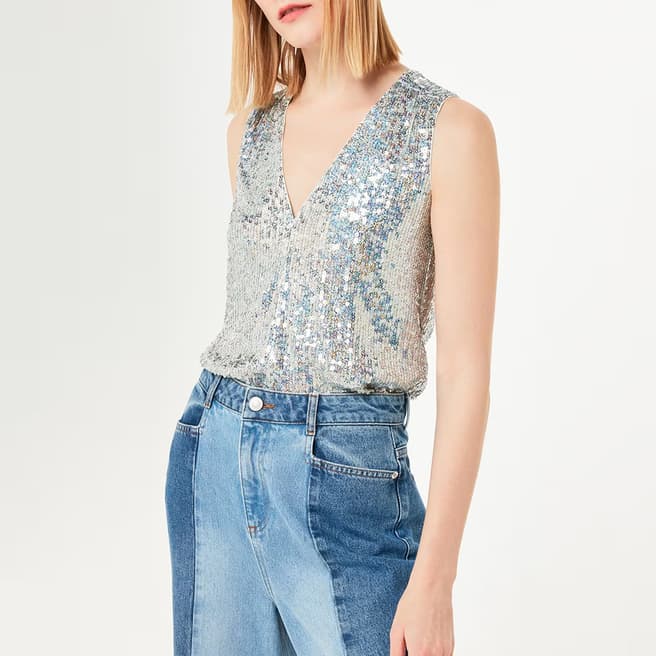 WHISTLES Silver Claudia Sequin Vest Top