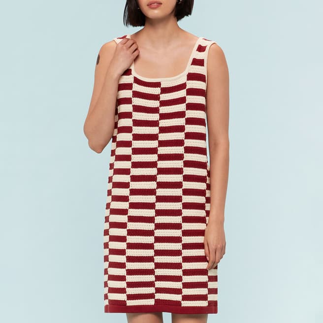WHISTLES Red Crochet Stripe Cotton Dress