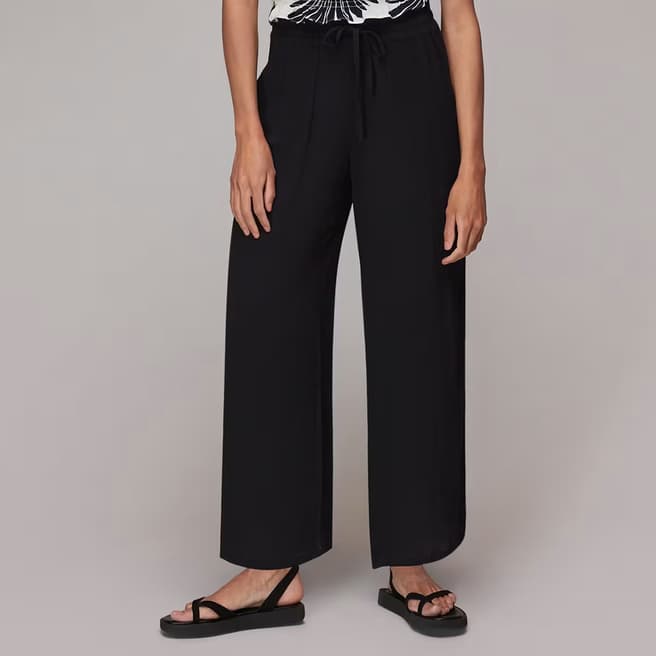 WHISTLES Black Imogen Fluid Cropped Trousers