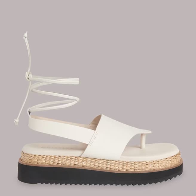 WHISTLES White Lia Raffia Platform Leather Sandals