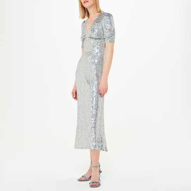 WHISTLES Silver Sequin Midi Dress