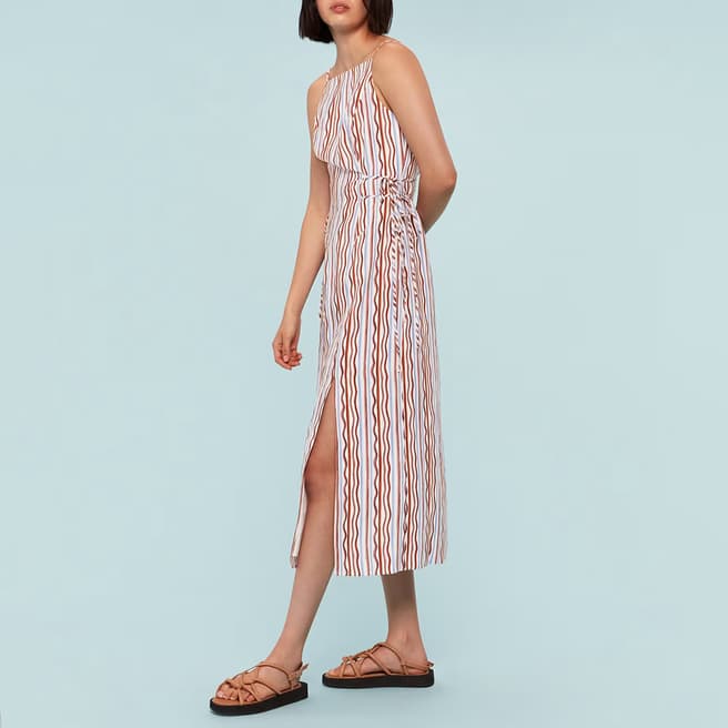WHISTLES Multi Wiggle Stripe Linen Blend Dress