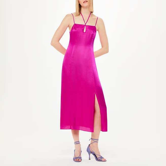 WHISTLES Pink Cut Out Silk Blend Midi Dress