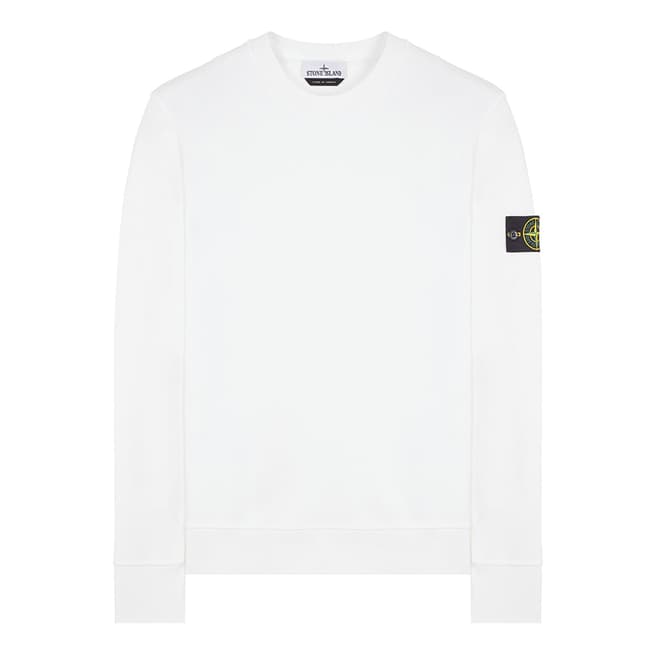 Stone Island White Garment Dyed Cotton Fleece Sweatshirt
