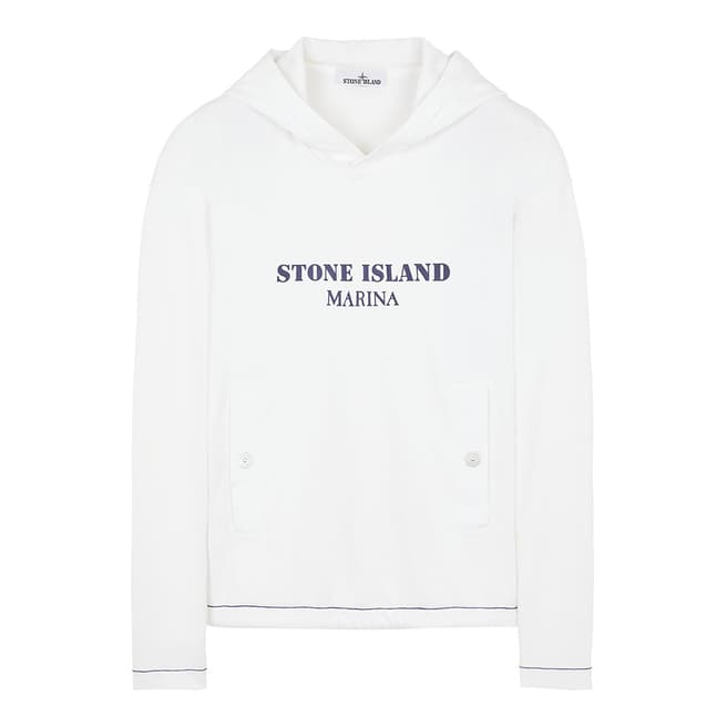 Stone Island White 'MARINA' Garment Dyed Jersey Cotton Hoodie