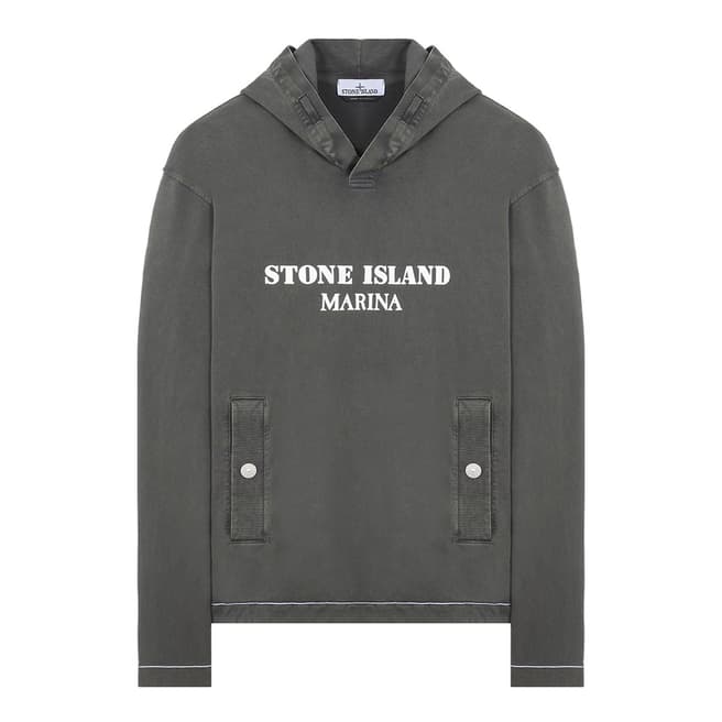 Stone Island Charcoal 'MARINA' Garment Dyed Jersey Cotton Hoodie