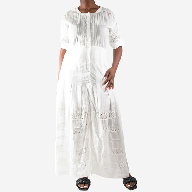 Pre-Loved Love Shack Fancy White Lace-Trim Maxi Dress Size L