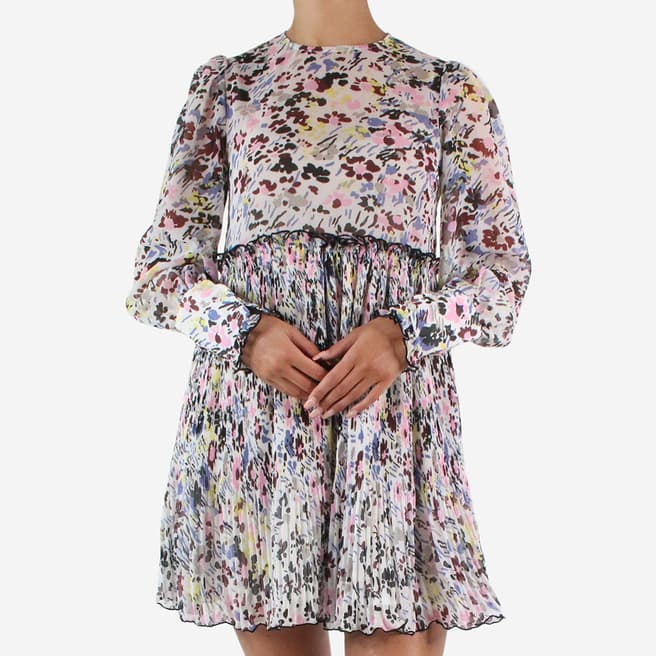 Pre-Loved Ganni Multicolour Floral Pleated Mini Dress FR 36