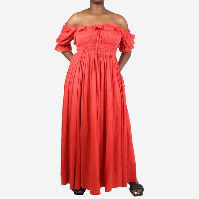 Pre-Loved Doen Red Swiss Dot Maxi Dress Size L