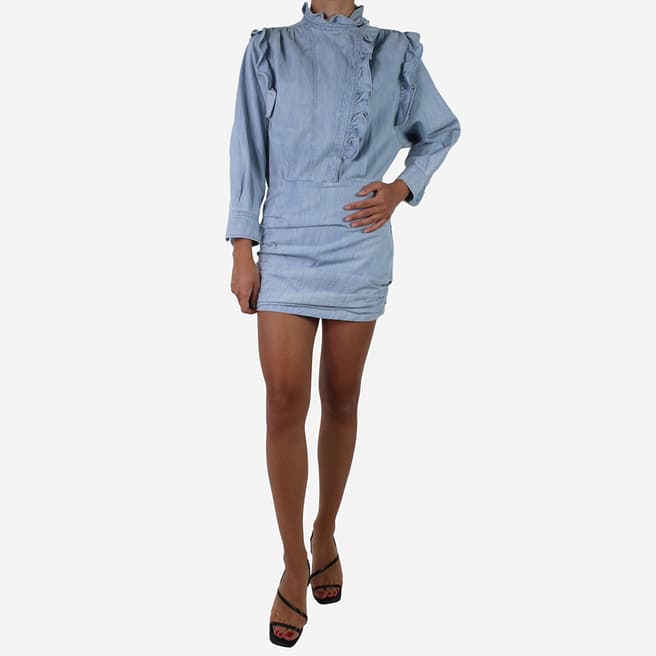 Pre-Loved Isabel Marant Etoile Blue Denim Ruffled Dress Size FR 36