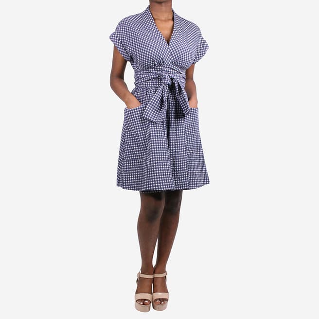 Pre-Loved Three Graces Blue Gingham Wrap Dress Size UK 10