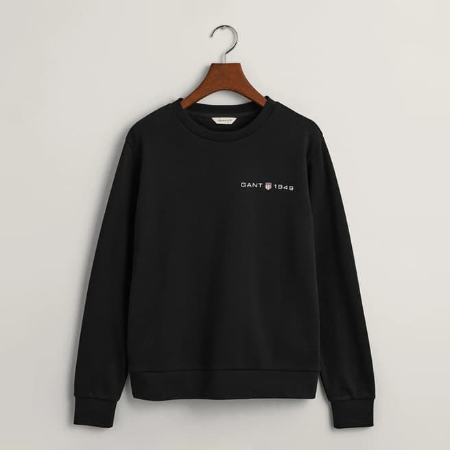 Gant Black Printed Crew Neck Cotton Blend Sweatshirt