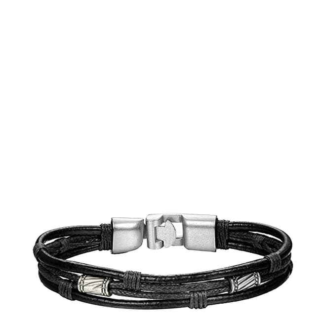 Stephen Oliver Silver & Black Leather Studded Bracelet