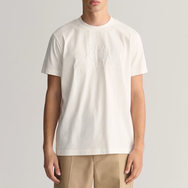 Gant White Reg Tonal Shield Cotton T-Shirt
