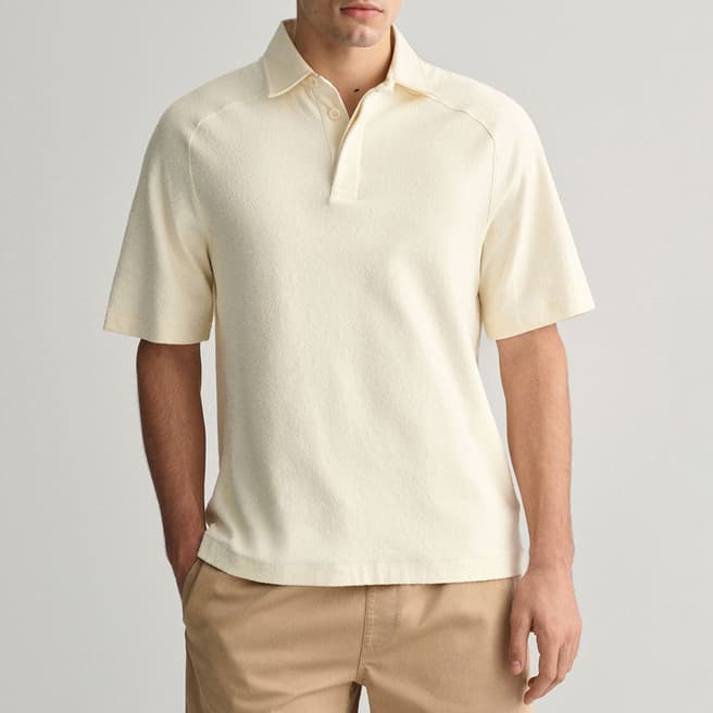 Gant Cream Raglan Heavy Rugger Cotton Blend Polo Shirt
