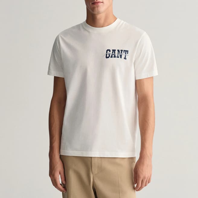 Gant White Arch Script Cotton T-Shirt