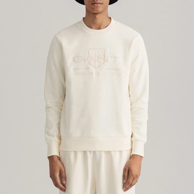 Gant Cream Reg Tonal Shield Cotton Sweatshirt