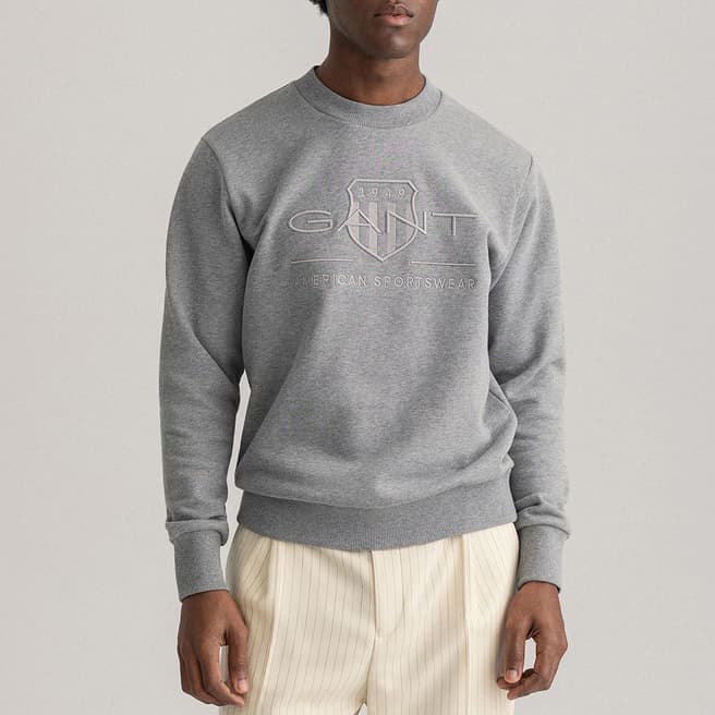 Gant Grey Reg Tonal Shield Cotton Sweatshirt