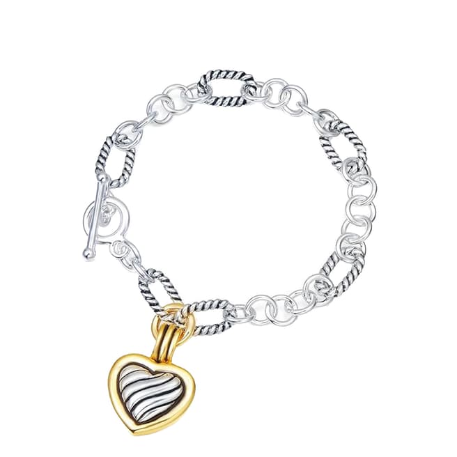 Liv Oliver 18K Gold & Silver Two Tone Drop Heart Charm Drop Bracelet