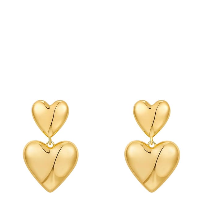 Liv Oliver 18K Gold Double Heart Drop Earrings
