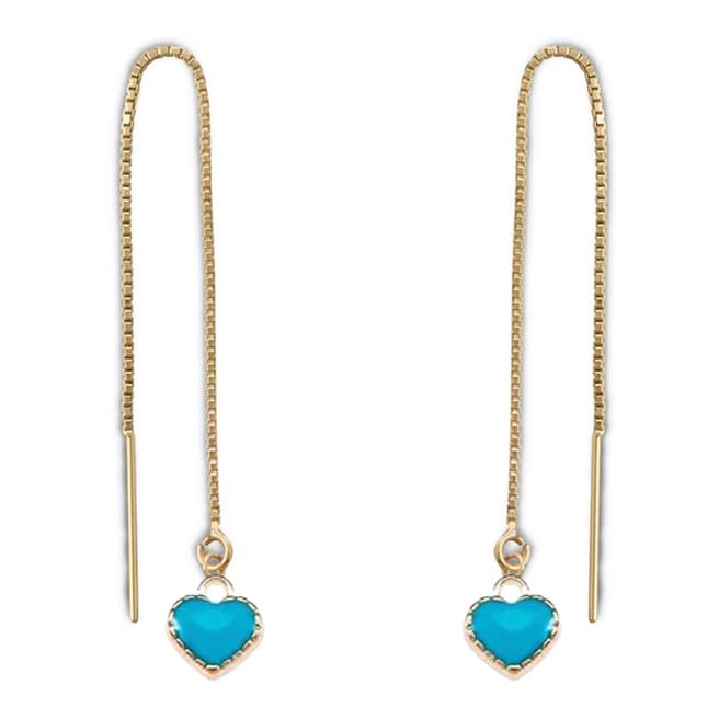 Liv Oliver 18K Gold Heart Blue Enamel Threader Earrings